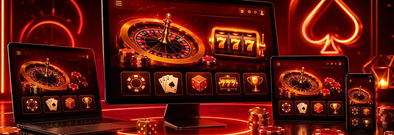 Монитор, ноутбук, планшет и смартфон с казино
