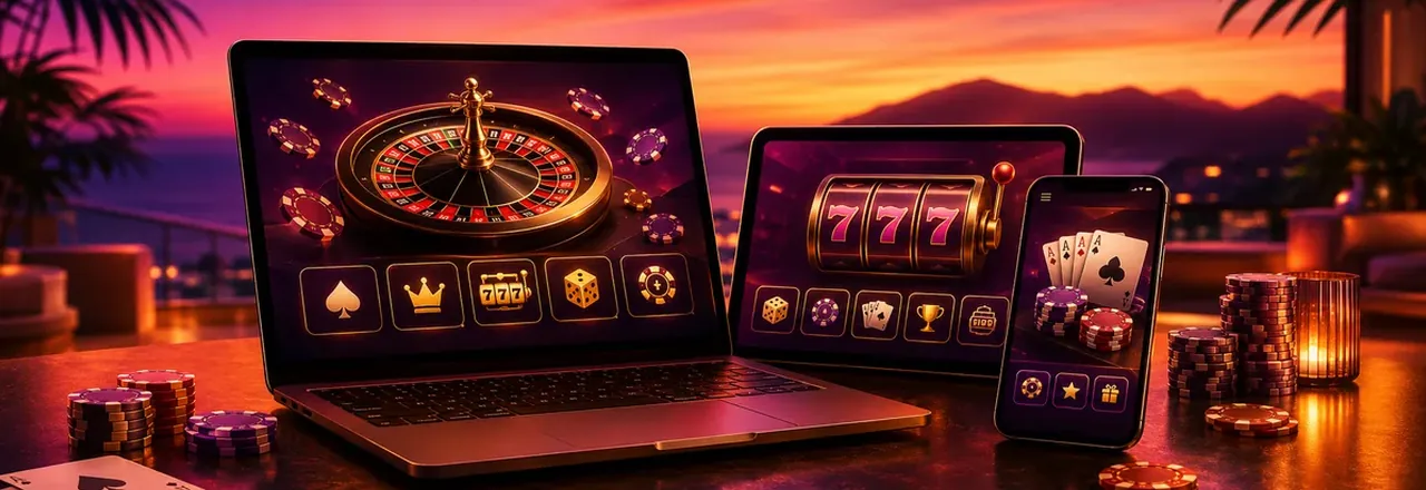 Ноутбук, планшет и смартфон с играми на террасе